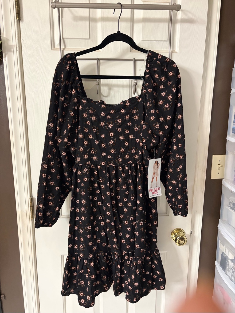 Celebrity Pink Black Long Sleeve Floral Mini Dress